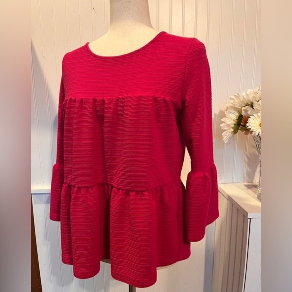 J Crew Tiered Bell Sleeve Top in Berry Pink